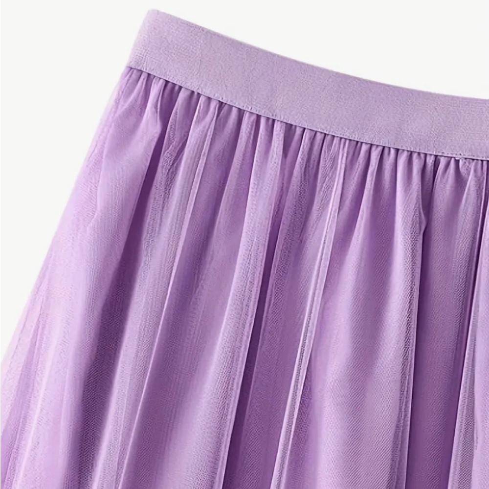 Lilac Chiffon Mesh Sheer Ruffled Layered Maxi Skirt (One size) - Picture 3 of 5